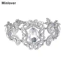 Minlover серебряный цвет цветок Кристалл Свадебный браслет цепочка для женщин Мода горный хрусталь Свадебные украшения Рождественские подарки SL092