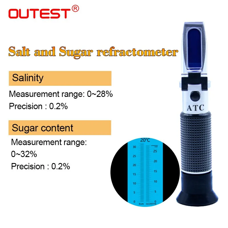 

Portable Auto Refractometer 2 in 1 food salinity and sugar Refractometer,salinity measure range 0-28%,sugar measure range 0-32%