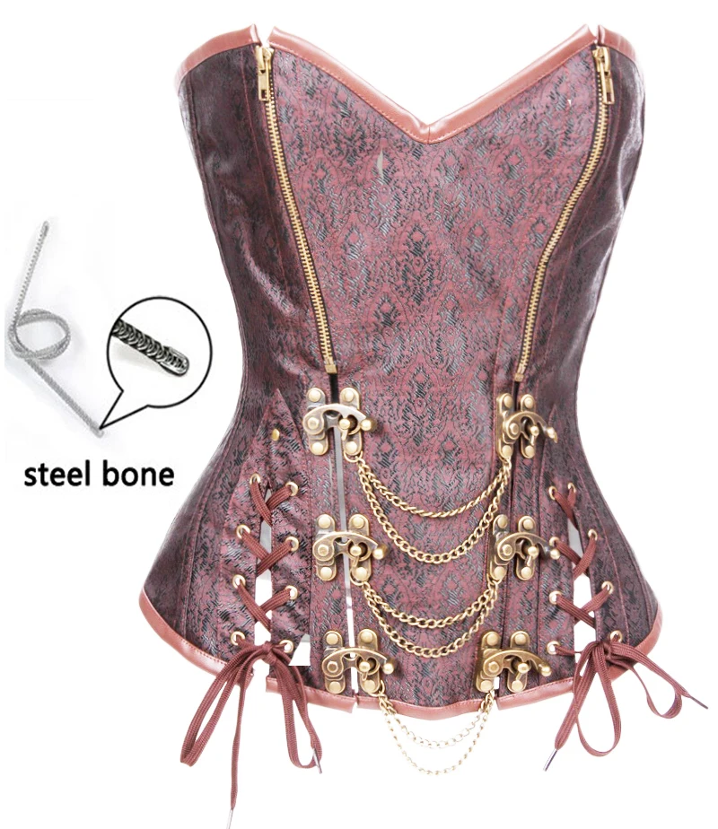 Women's Steel Boned Steampunk Ribbon Buckle Corsetin Bustiers