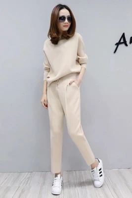 Новая Корейская версия осенней рубашки с длинными рукавами и круглым вырезом, Модный комплект из двух предметов, девять штанов, повседневный модный костюм для женщин - Цвет: 2