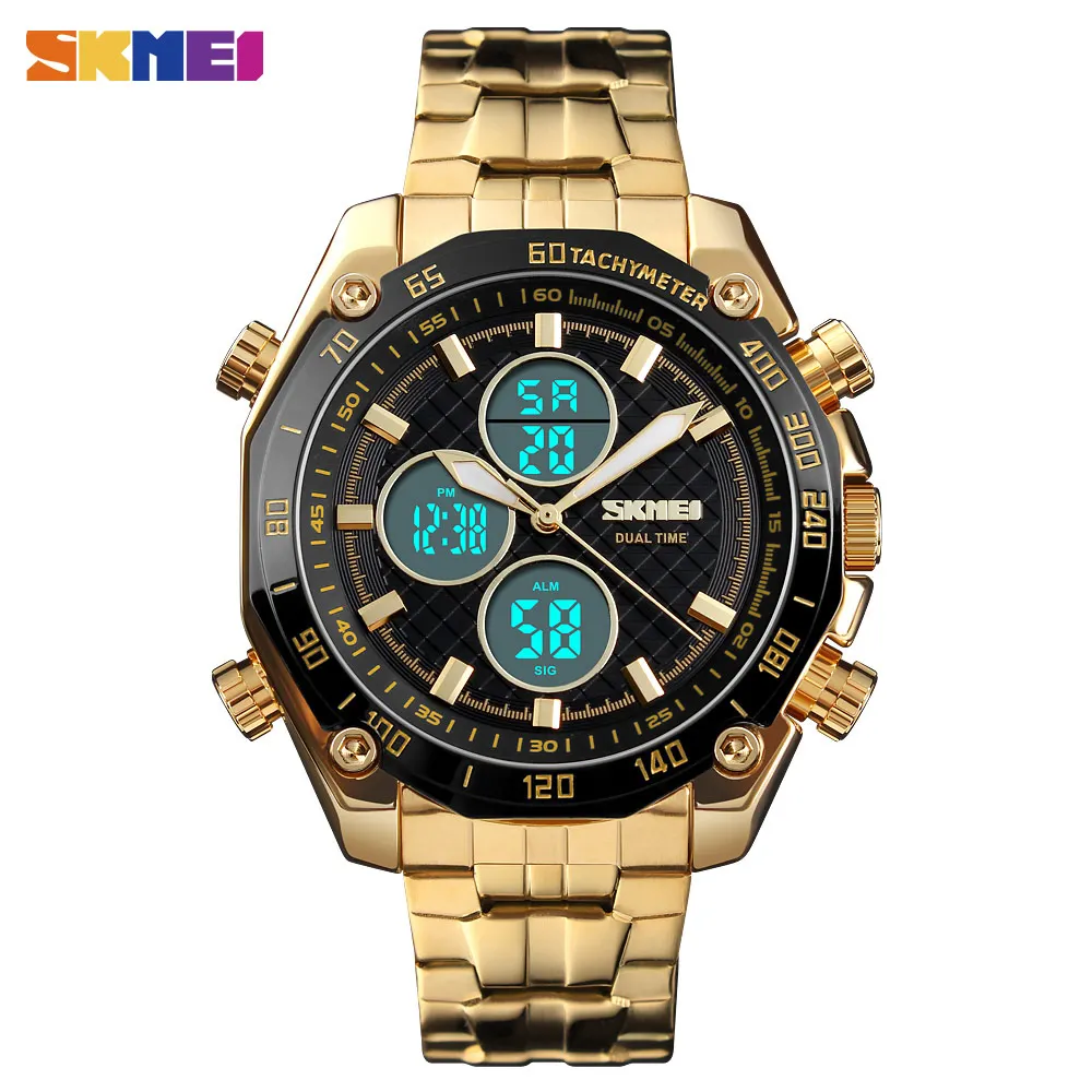 SKMEI Men Fashion Quartz Watch Dual Time Waterproof Stopwatch Business Luxury Military Relogio Masculino 1302| |