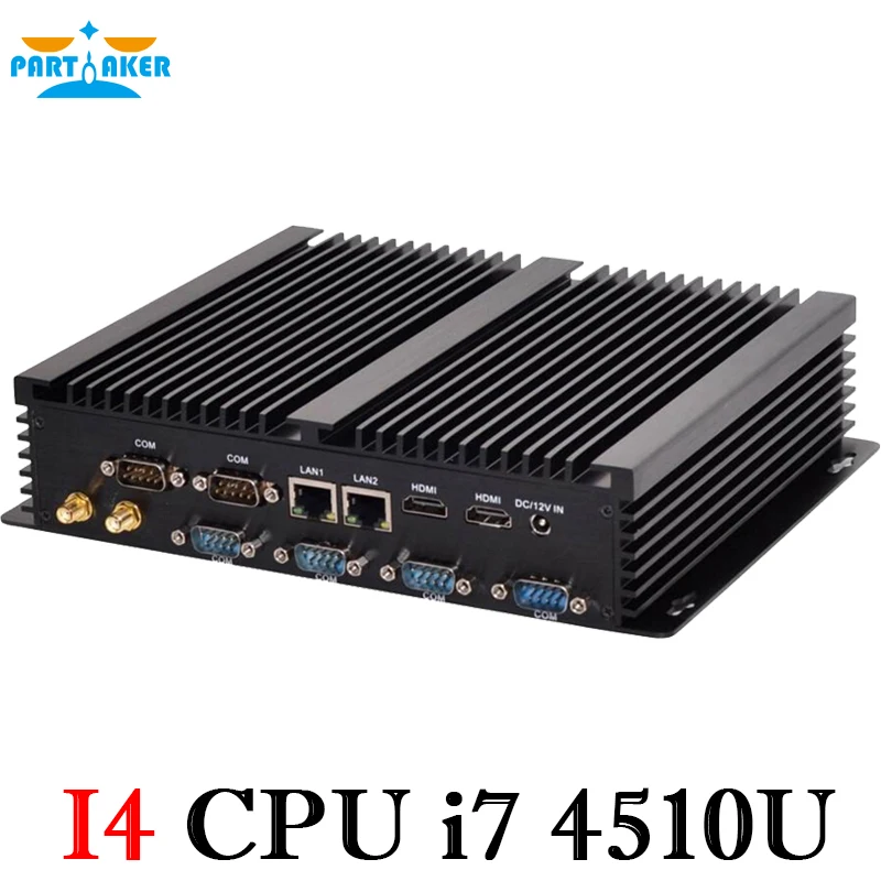 Partaker I4 Fanless Industrial Mini PC i7 4510U Barebone Mini PC i7 Windows 10 ITX Computer 2 LAN 2 HDMI 6 COM 8 USB Nettop