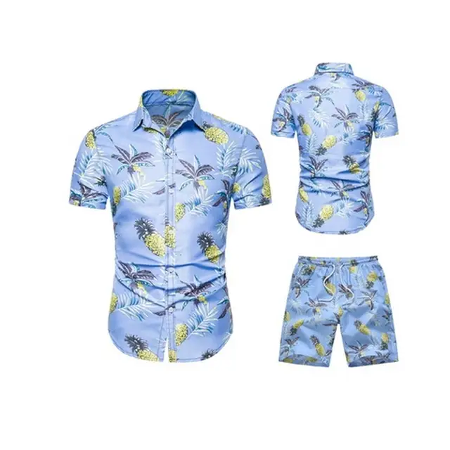 2019 fashion Summer Men's Casual Set Mens clothes Floral Shirt Beach ...