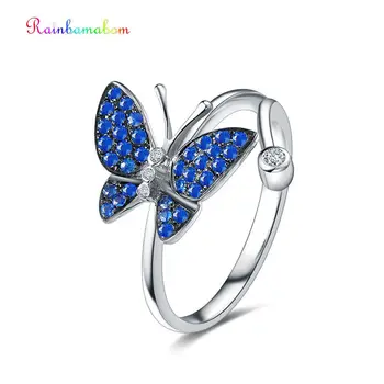 

Rainbamabom Real 925 Solid Sterling Silver Blue Sapphire Gemstone Wedding Engagement Butterfly Ring Fine Jewelry Gifts Wholesale