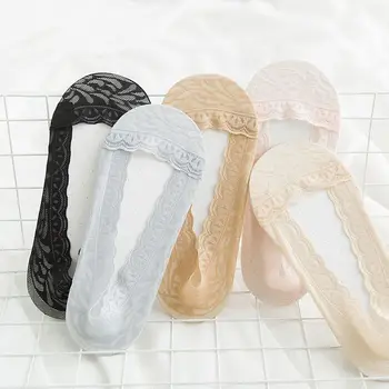 

Women Sock Slippers Short Solid Color Cotton Lace Summer Women's No Show Mesh Socks For Women Invisible 1 Pair