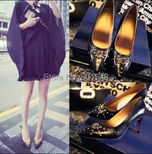 Freeshipping New Spring European Fashion Cool Rivets Short Heel 6.5cm Point Toe Dress Shoes Elegant Women High Heels B034