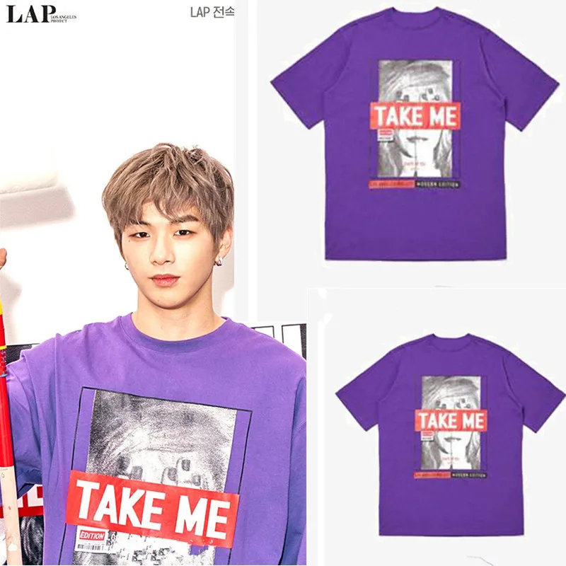 Wanna one Jiang Daniel That ins/фиолетовая футболка с короткими рукавами футболки на лето и