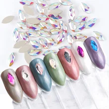 10 шт. Стразы для дизайна ногтей с конским глазом AB с плоской задней стороной в форме листа Акриловые стразы алмазные аксессуары для дизайна ногтей JI265-273