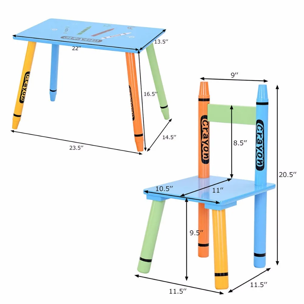 Giantex 3 Piece Crayon Kids Table & Chairs Set Wood Children Activity Playroom Furniture HW58673 Giantex 3 Piece Crayon Kids Table & Chairs Set Wood Children Activity Playroom Furniture HW58673