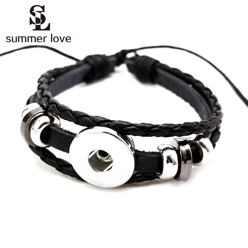 

10pcs/Lot Snap Leather Bracelet Retro Handmade Braided Leather Snap Button Bracelets & Bangles Fit 18mm Snap Jewelry Wholesale