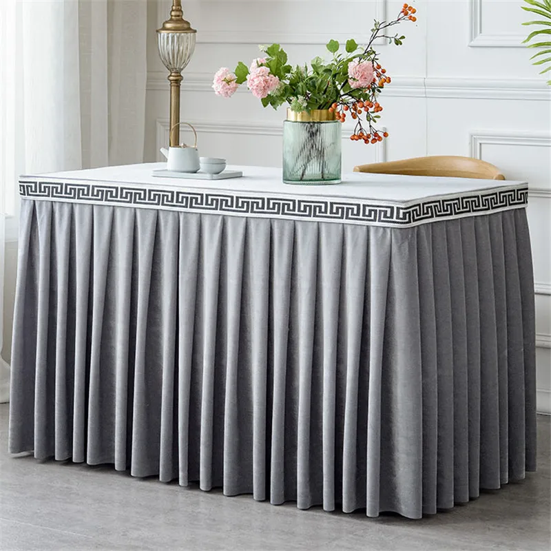 

100% Polyester Flannel Hotel Table Skirt One Piece Table Skirting With Table Cloth Table Cover Wedding Party Banquet Decor