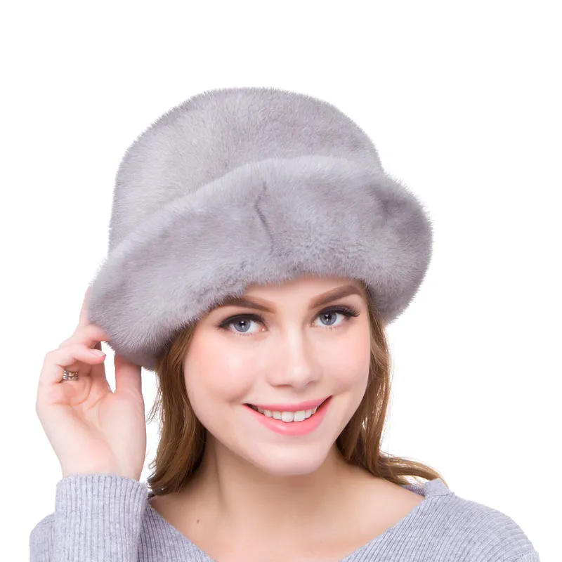 

Women's Twist Hat Natural Mink Fur Hat Flower Pattern Accessories Autumn Winter Women's Warm Outdoor Hat 2018 New DHY18-10