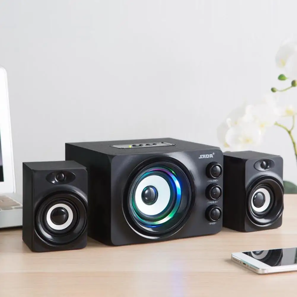 

SADA Q2 Power 2.1 3 Channel Stereo Computer Combination Speakers Bluetooth\USB Disk\TF Card\AUX in With Colorful LED