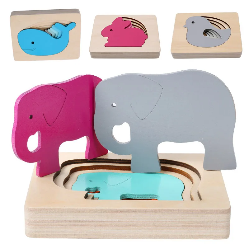 Детские пазлы игрушечное животное для раннего развития игрушки деревянные Многослойные 3D головоломки животных панели