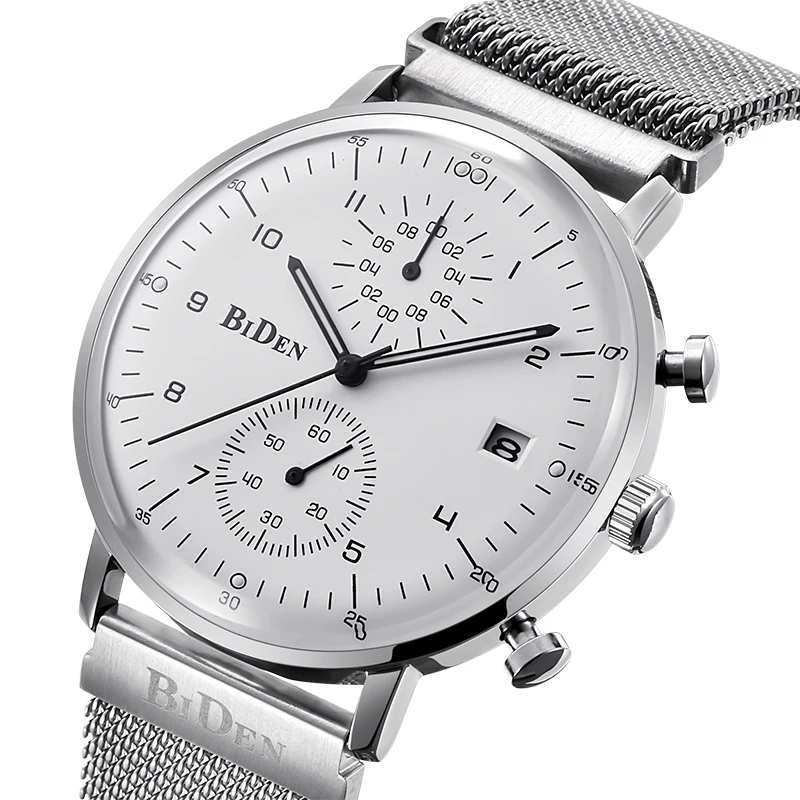 

Biden Brand Designer Mens Watches Multi Time Zone Quartz Watch Mens Sport Casual Mesh Stainless Steel Watch relogio masculino
