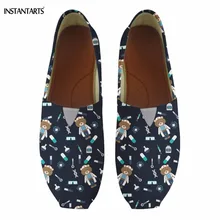 INSTANTARTS/милые летние хлопковые туфли без застежки с принтом медсестры и медведя для девочек-подростков; модные туфли на плоской подошве с квадратным носком