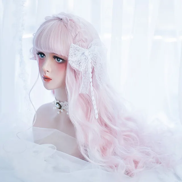Cosplaysalon H762308 Lolita 60CM Long Curly Pink Ombre Heat Resistant Bangs Cute Party Synthetic Cosplay Wig