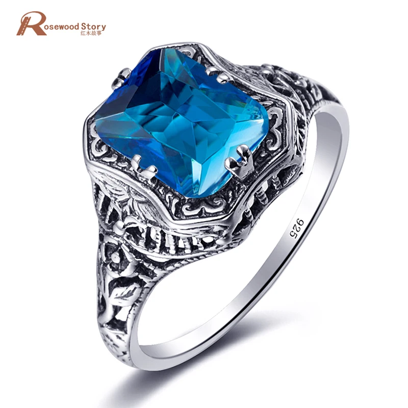 

Summer Charming Vintage Women Ring Fine Jewelry Genuine Austrian Lab Blue Topaz Soild 925 Silver Ring Size 5/6/7/8/9 Wholesale