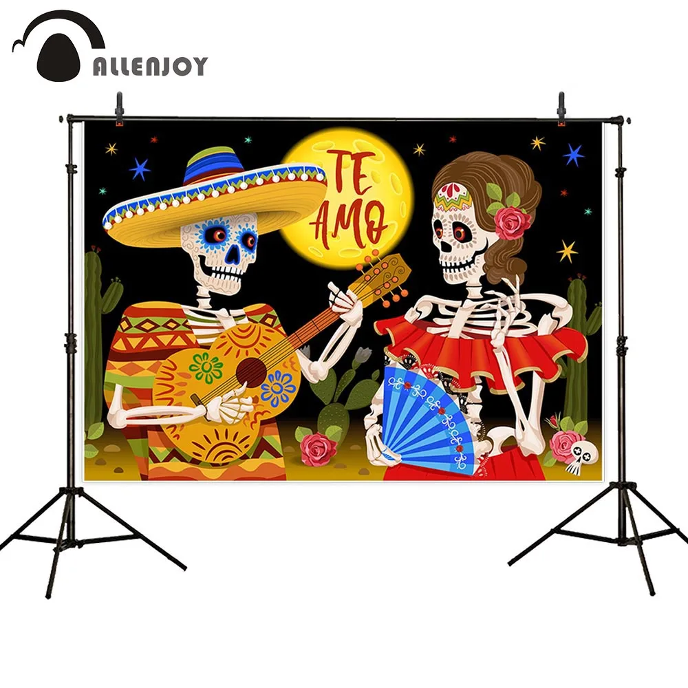 

Allenjoy photophone background Mexican Day of the Dead skeleton Moon Love Night cactus photography backdrop photocall photobooth