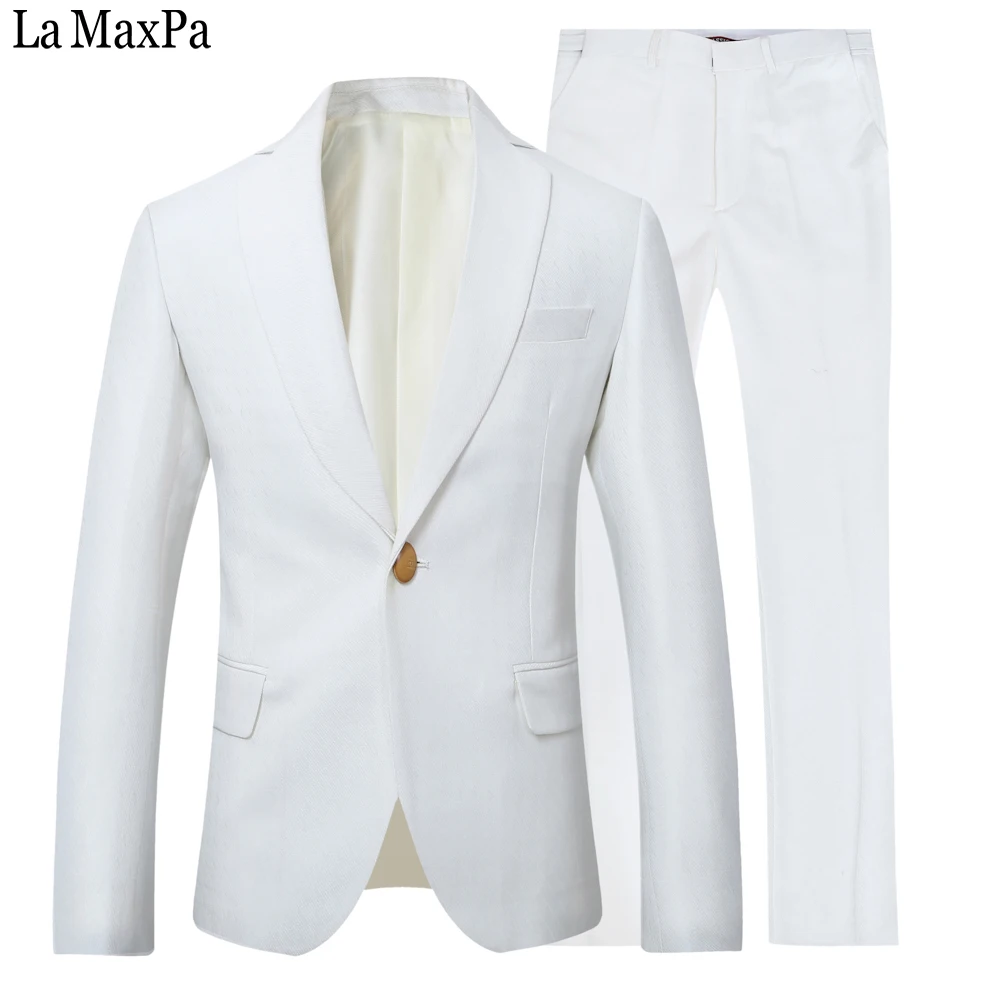 

La MaxPa (jacket+pants) Fashion brand men suit for wedding pure white spring autumn casual slim fit prom business suit dres