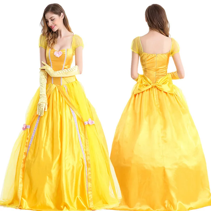 

Yellow Fantasias Beauty and Beast Belle Princess Dress Adult Fancy Party Christmas Halloween Dress Beauty Beast Cosplay Costumes