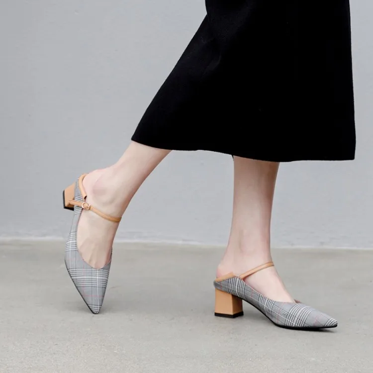 

Big Size 9 10 11 12 ladies high heels women shoes woman pumps Lattice pointed shallow thick-heeled single shoes