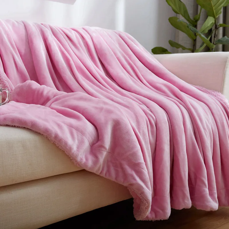 Sherpa Throw Luxury Blanket Pink 150x200cm Reversible Fuzzy Microfiber