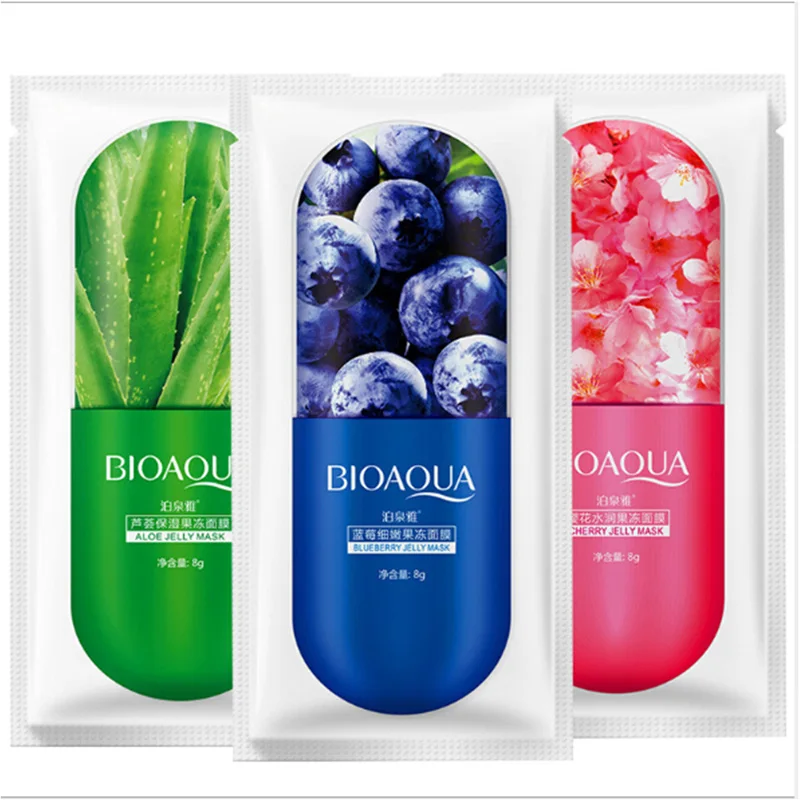 

BIOAQUA 3pcs Moisturizing Blueberry Aloe Jelly Face Mask Smooth Tender Oil Control Replenishment Whitening Aloe Vera Masks