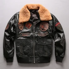 Мужская Черная козья кожа куртка пилота шерстяной воротник Мужская Зимняя Толстая короткая приталенная куртка Авиатор зимние пальто