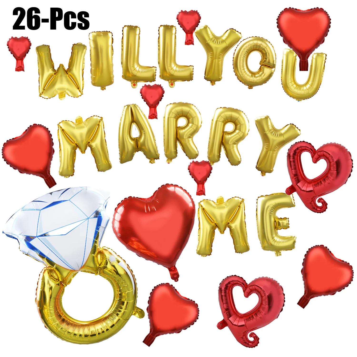 

26Pcs Romantic Foil Balloon Will You Marry Me Letter Party Balloon Letter Heart Shape Balloon Set For Wedding Proposal