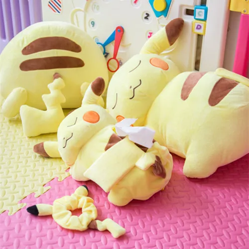 

Candice guo! super cute plush toy cartoon Pikachu soft cushion doll tissue box cover paper towel case creative birthday gift 1pc
