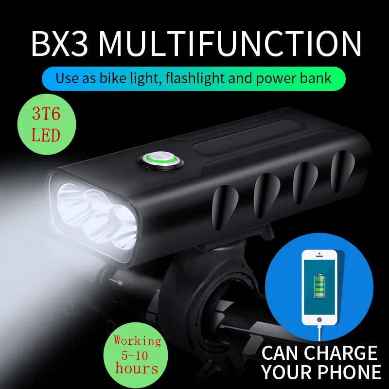 

LED Front USB Bicycle Light XM-L 3T6 LED Bike Light Built in 18650 Battery Aluminum Alloy Cycling Light