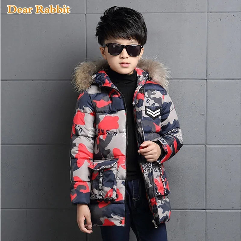 

Camouflage 2019 New Children Winter Down cotton Jacket Long Thick Coat Kids for parka Boy clothing Outerwear Fur Collar clothes