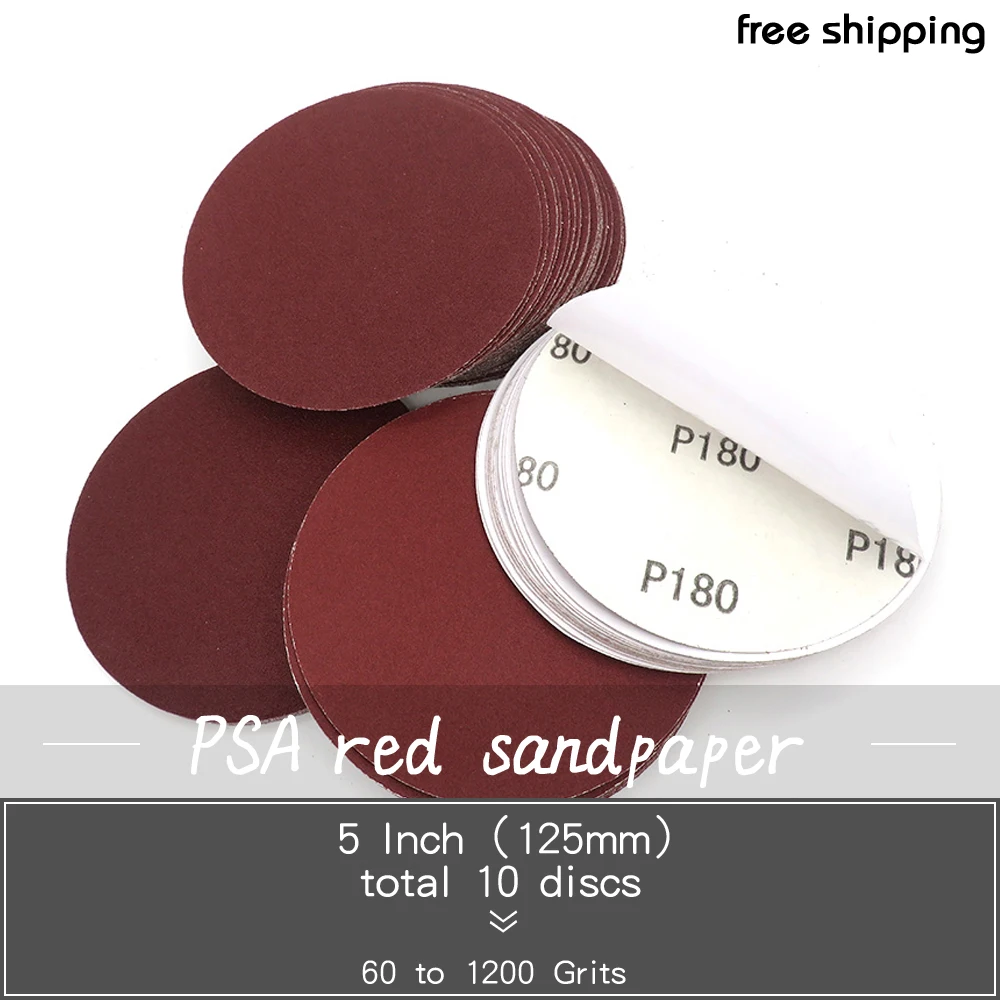 10pcs Red Psa Sheets 5 Inch 125mm Dry Grinding Sandpaper 60 To 1200