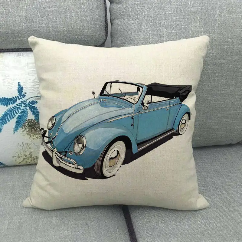 45cm*45cm watercolor retro bus and car linen/cotton throw pillow covers couch cushion cover home decor pillow