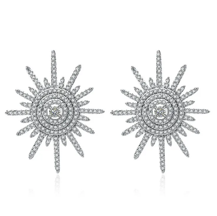 

Sale fashion jewelry real 925 silver needle hollow sun flower crystal from Swarovski high-end wedding jewelry earrings