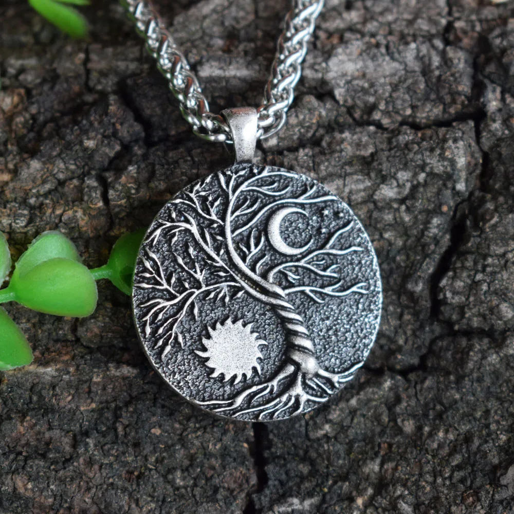 SanLan Wicca Yin-Yang Moon and Sun tree of life necklace