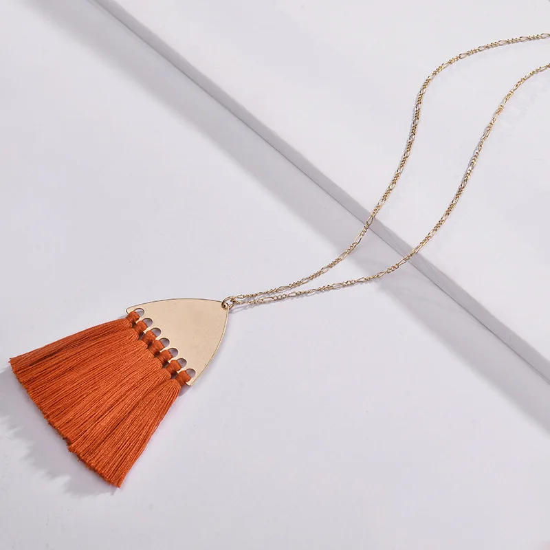 

ZWPON 2018 Boho Fan Fringe Tassel Pendant Long Necklace for Women
