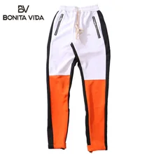 Bonita Vida цветной блок эластичный лоскутный Пояс спортивные брюки мужские повседневные Хип Хоп боковой молнии Длинные мужские брюки для пробежек