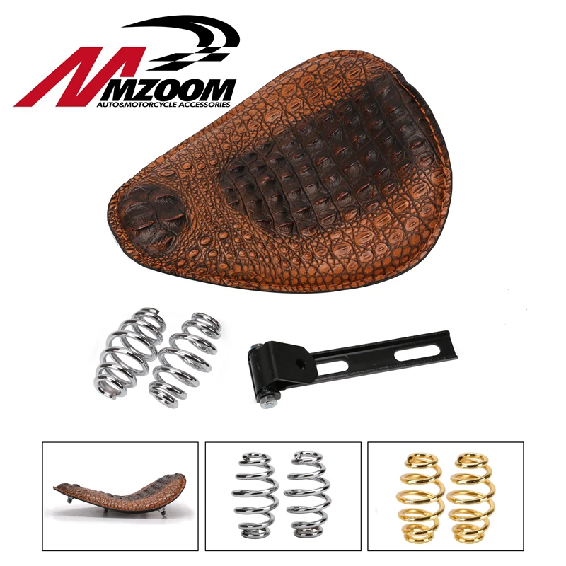 

Free shipping Motorcycle Retro Brown Crocodile Leather Solo Seat+3" Spring Bracket for Custom Chopper Bobber Leather Saddle Seat