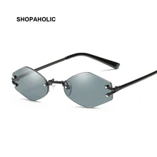 Модные женские солнцезащитные очки без оправы, брендовая дизайнерская маленькая оправа, полигоновые прозрачные линзы, Винтажные Солнцезащитные очки для женщин, шестигранная металлическая оправа