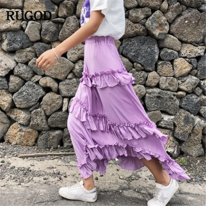 Suelto Múltiples De Falda Rugod Modis Alta Irregular Borde Rizado Rosado Capas púrpura Mujeres Cintura 2019 Dulce Estilo Coreano Casual Las Nuevo qq7zt