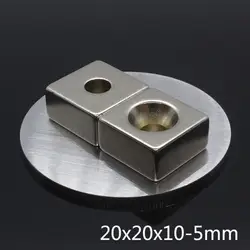 5 шт. 20x20x10 N35 супер сильной квадратной блок потайной магнит 20x20x10 мм отверстие 5 мм редкоземельные магниты 20*20*10-5
