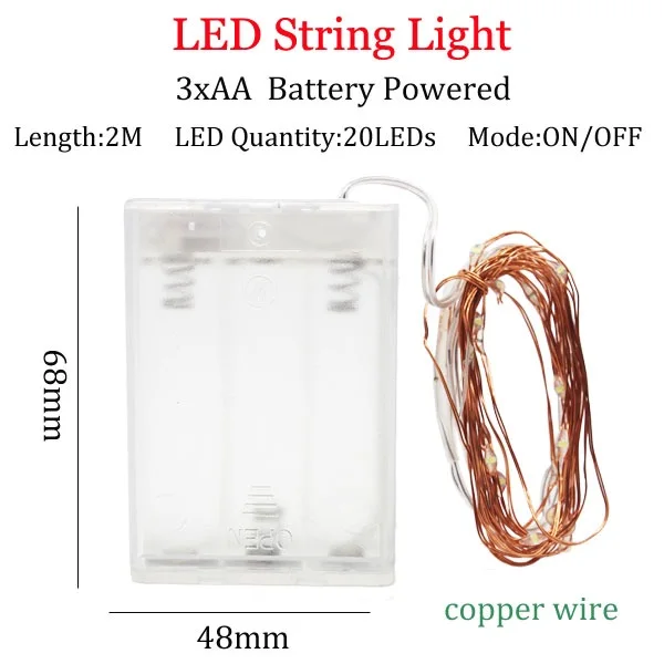 Сказочные огни наружные usb светодиодные фонари 10 м 5 м 2 м светодиодные гирлянды на батарейках Свадебные украшения для вечеринки luces led decoracion - Испускаемый цвет: 3A Battery 2M copper