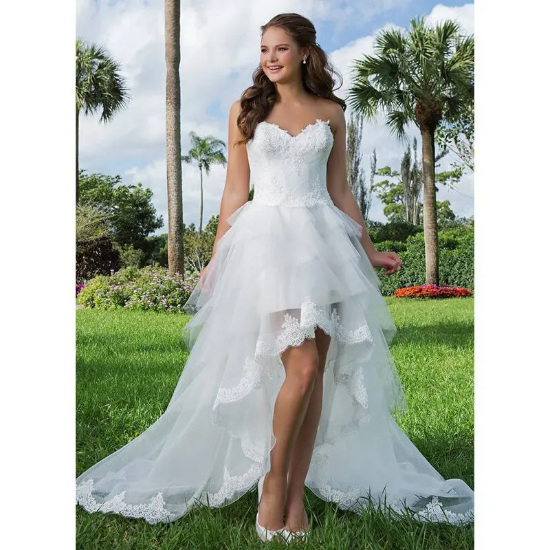 Romantic High Low Wedding Dresses Short Front Long Back Sweetheart