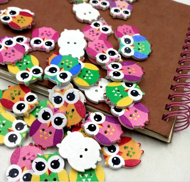

Geinne Handicraft 50PCs MIXED Colors Lovely Owl Shape Two Hole Wooden Buttons Sewing Accessories 18mm*25mm