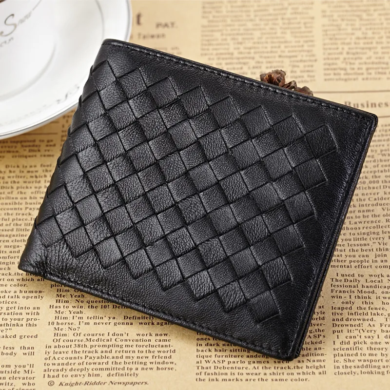 Fashion Men & Women Genuine Leather Woven Wallet Men's Clutch Wallet