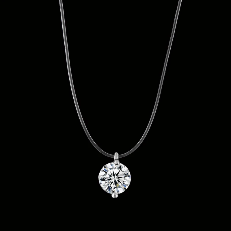 

x89 Fashion Wedding Jewelry Shiny Zircon Crystal Pendant Necklace And Invisible Transparent Fishing Line Women Clavicle Necklace