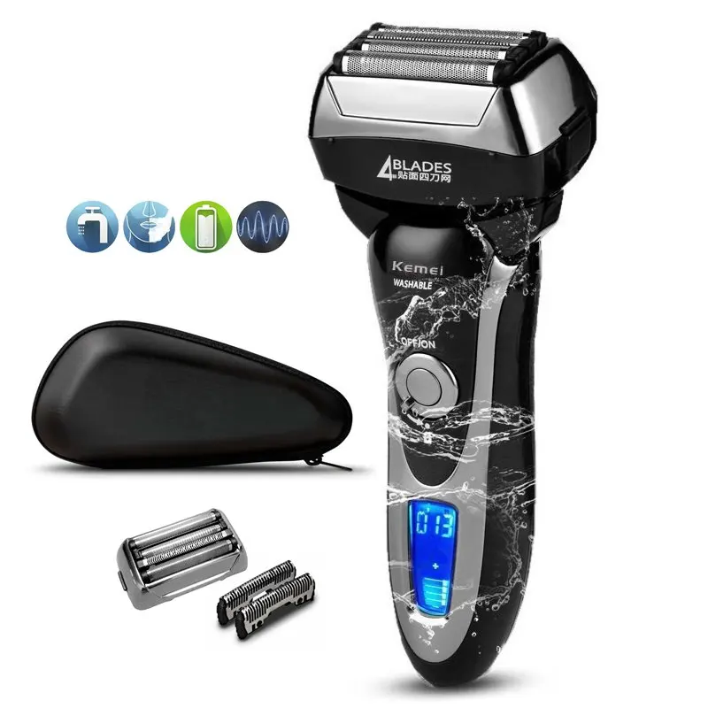 

Men's professional 4 blade shaver rechargeable electric shaver for men beard face electric razor shaving machine+travel bag