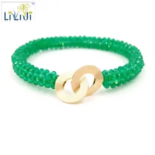 LII Ji индивидуальные натуральный зеленый оникс 2 мм бусины ручной работы Вязание 925 застежка из стерлингового серебра браслет 7,5-8,5 дюймов